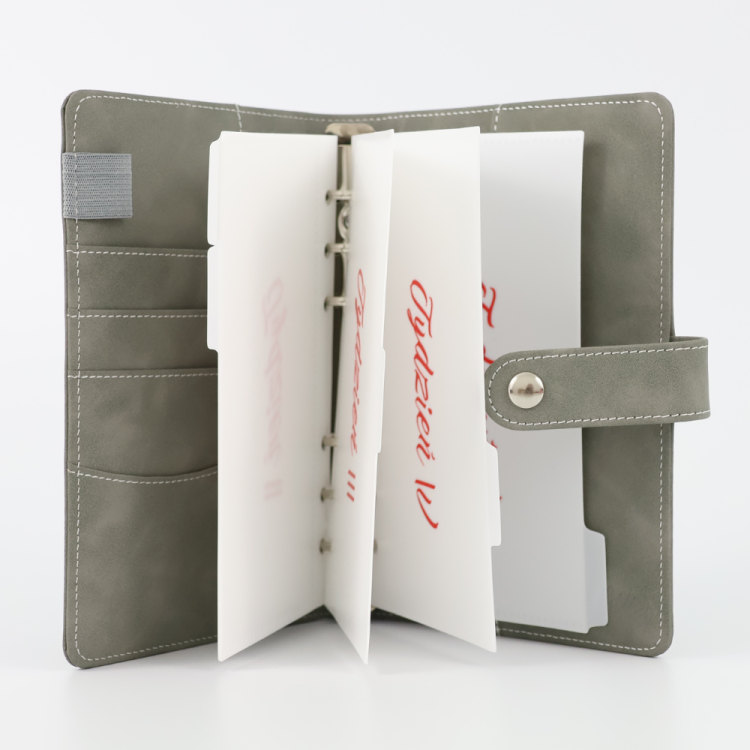 Binder Wege szary, koperty mleczne, czcionka czerwona